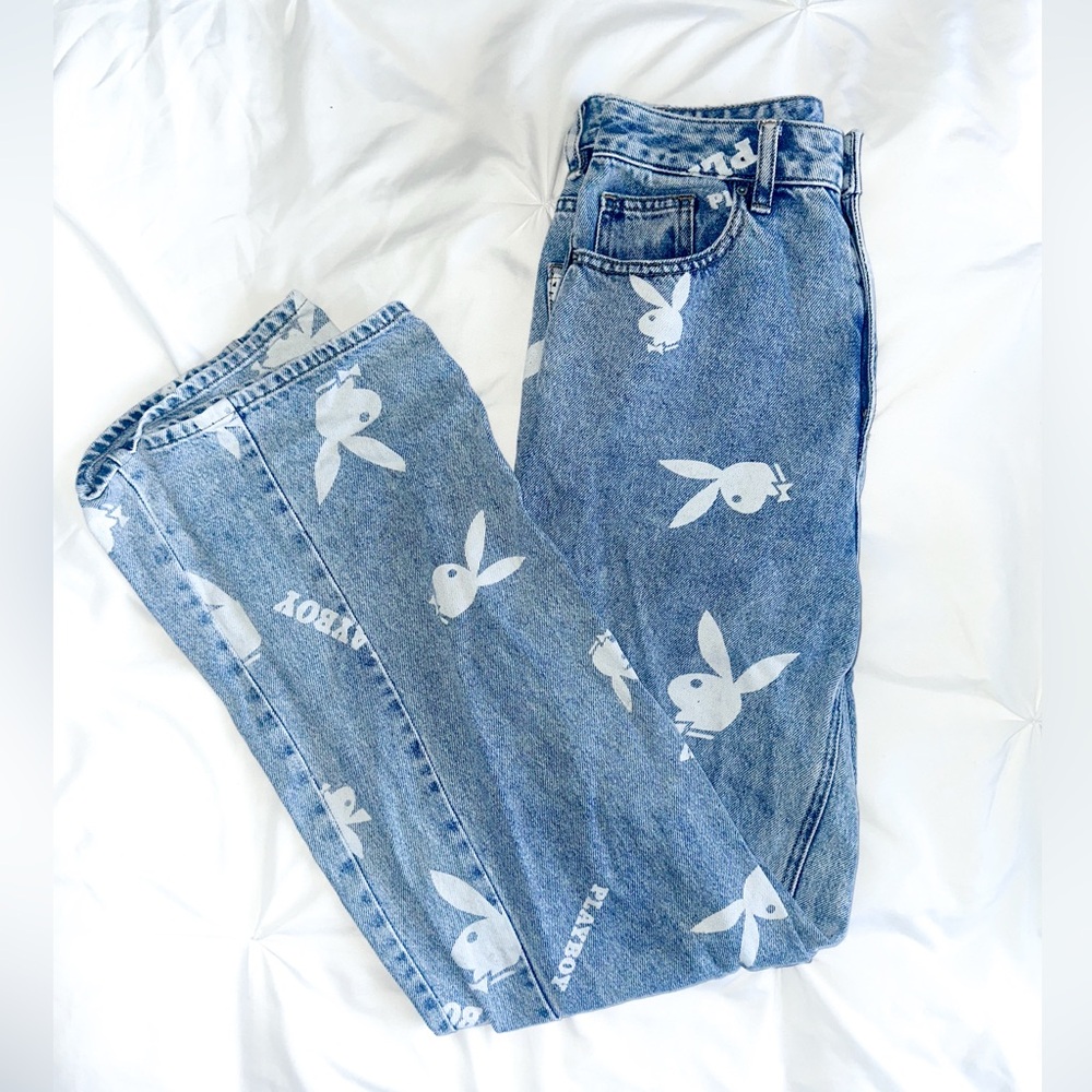 PLAYBOY by PacSun SOLD OUT Light Blue Straight Leg Jeans with Bunny Logo